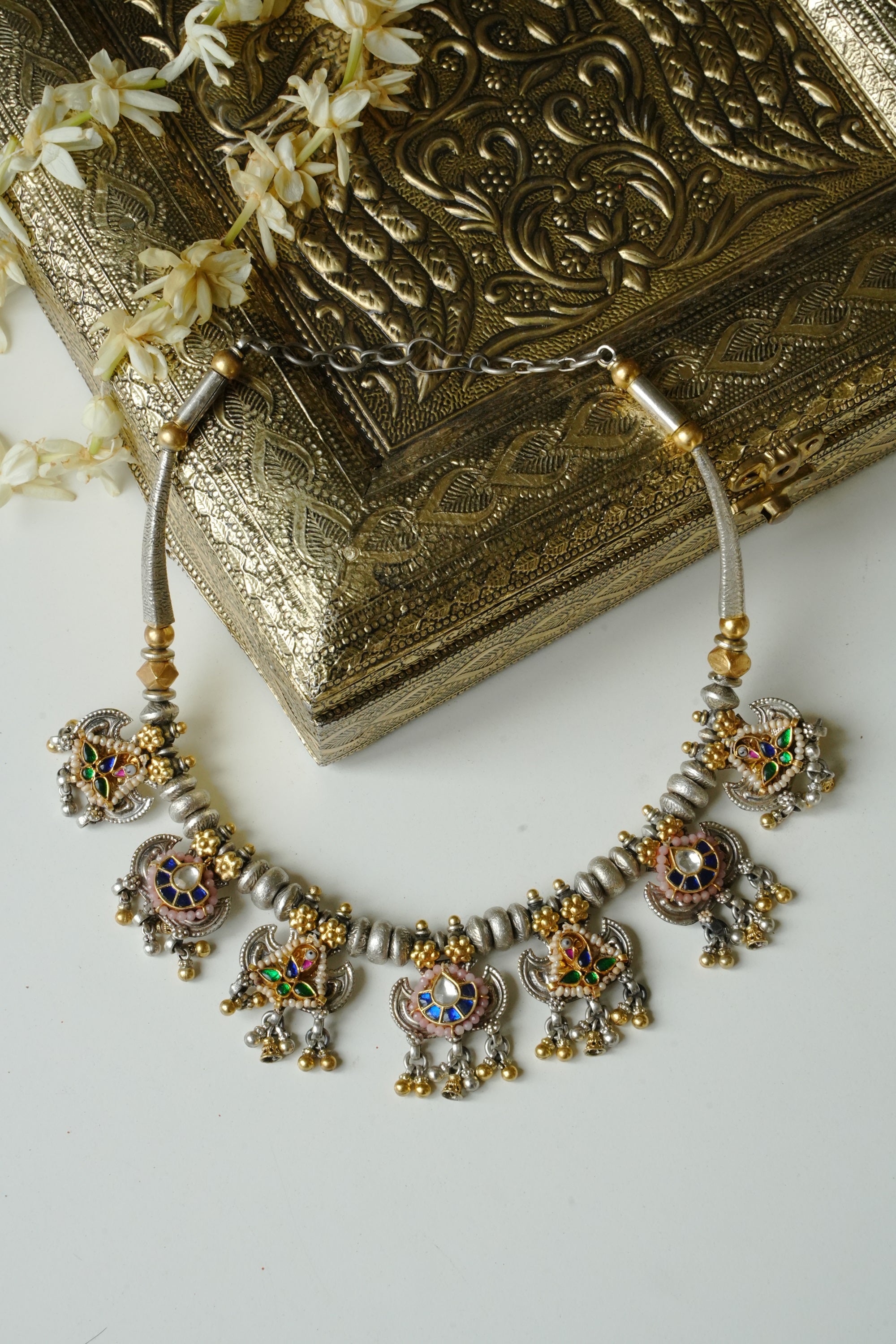 Moire motifs tribal 925 silver dual tone one of a kind Necklace